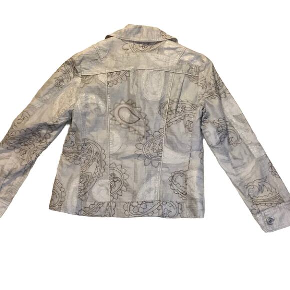 Chicos Paisley Cotton Silver Button Blazer Shiny 0 Small Medium Career - Picture 6 of 10